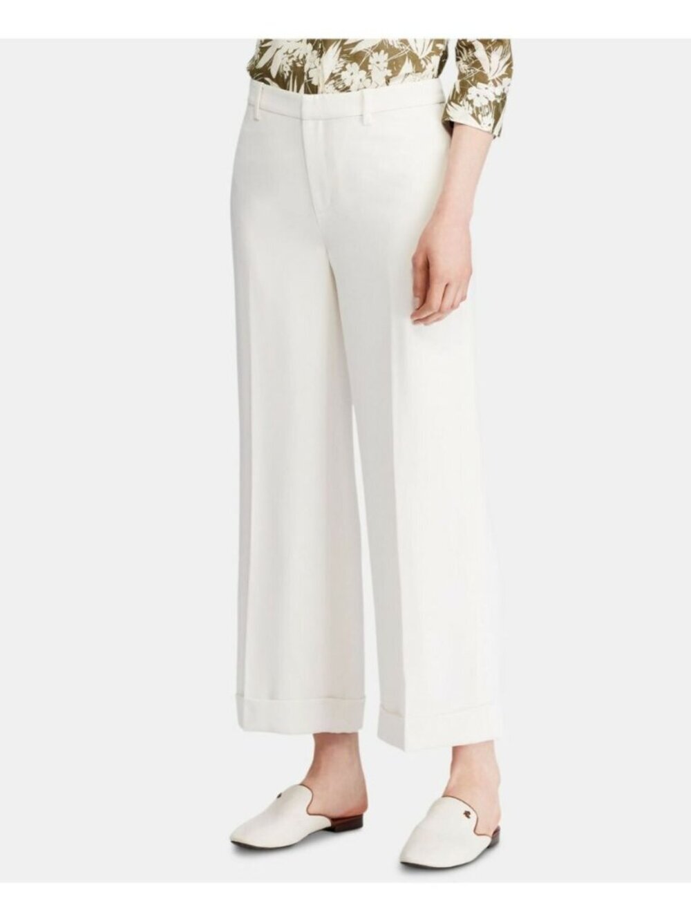 Lauren Ralph Lauren Womens 10 Wide-Leg Cropped Pant In Winter Cream NWT $165 - Picture 1 of 4